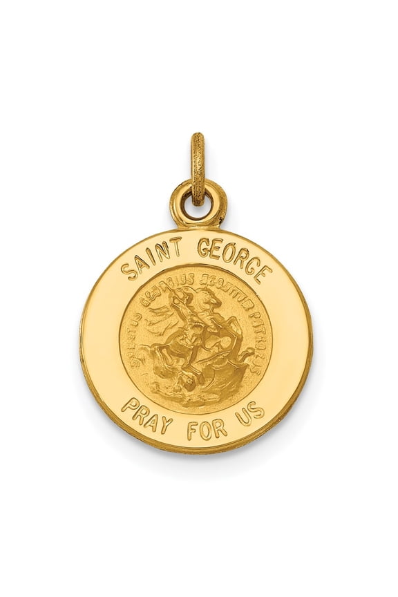 14K Yellow Gold Saint George Medal Charm Pendant for Women (L- 0.69 in, W- 0.51 in)