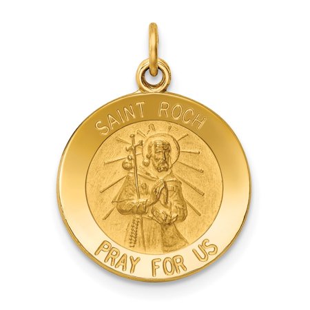 Diamond2Deal 14K Yellow Gold Saint Roch Medal Charm Pendant for Women (L- 0.91 in, W- 0.6 in)