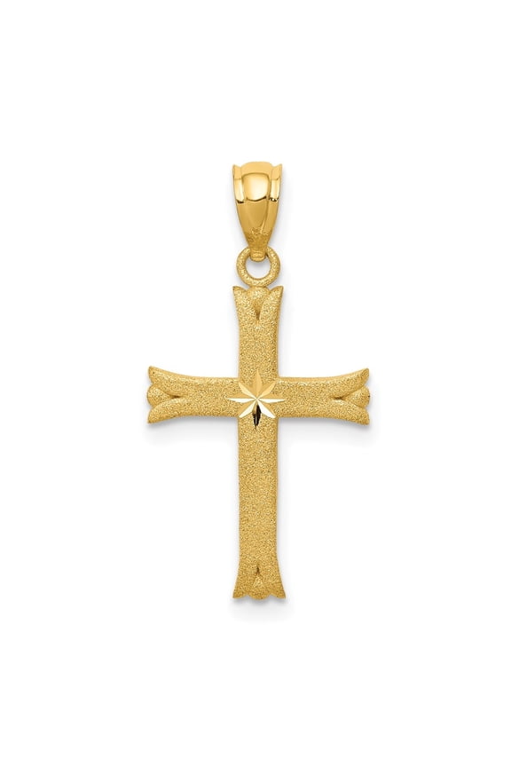 14K Yellow Gold Satin Cross Charm Pendant for Women (L- 0.99 in, W- 0.52 in)