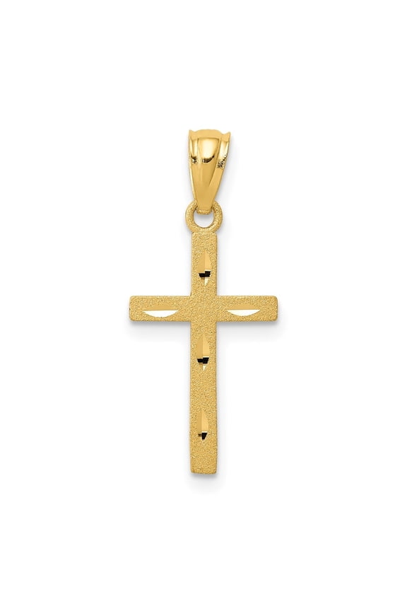 14K Yellow Gold Satin Diamond-Cut Cross Pendant for Women (L- 0.99 in, W- 0.44 in)