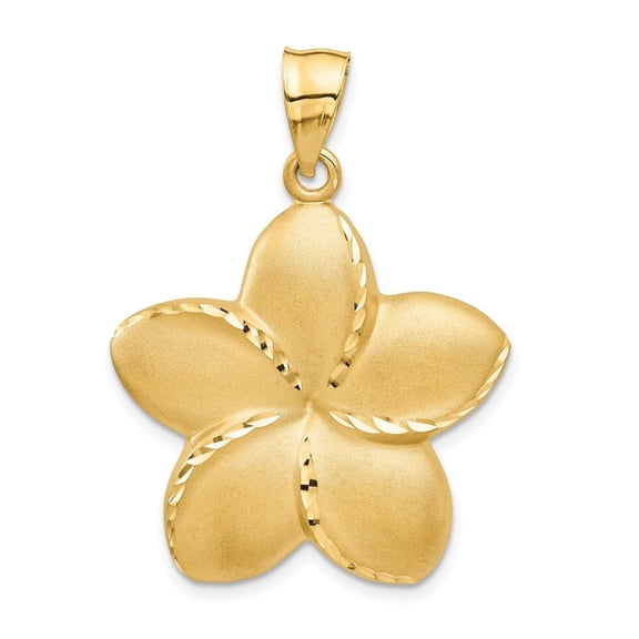 Diamond2Deal 14K Yellow Gold Satin Diamond-Cut Open-Backed Large Plumeria Pendant for Women (L-37 mm,W-28 mm)