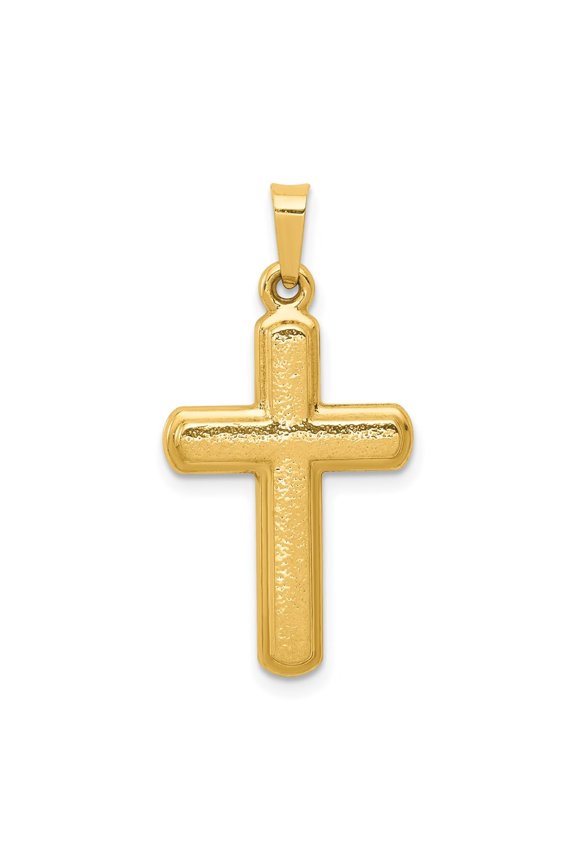 14K Yellow Gold Satin Latin Cross Pendant for Women (L- 1.09 in, W- 0.57 in)