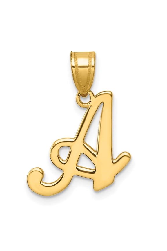 14K Yellow Gold Script Letter A Initial Pendant