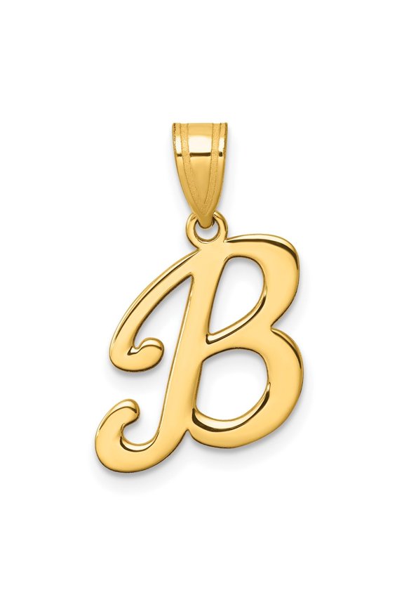 14K Yellow Gold Script Letter B Initial Pendant