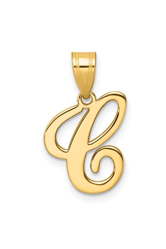 14K Yellow Gold Script Letter C Initial Pendant