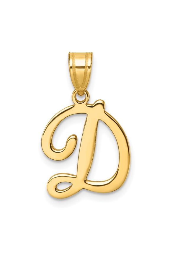 14K Yellow Gold Script Letter D Initial Pendant