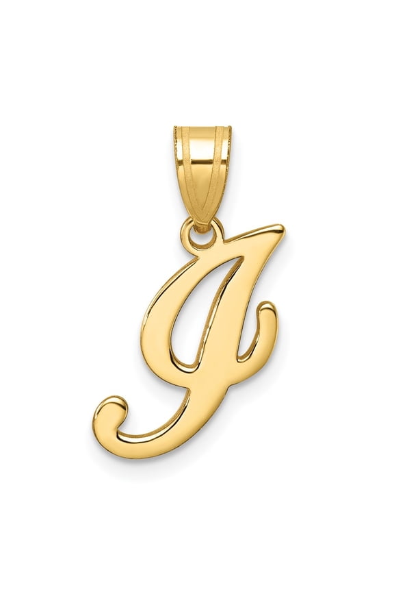 14K Yellow Gold Script Letter I Initial Pendant