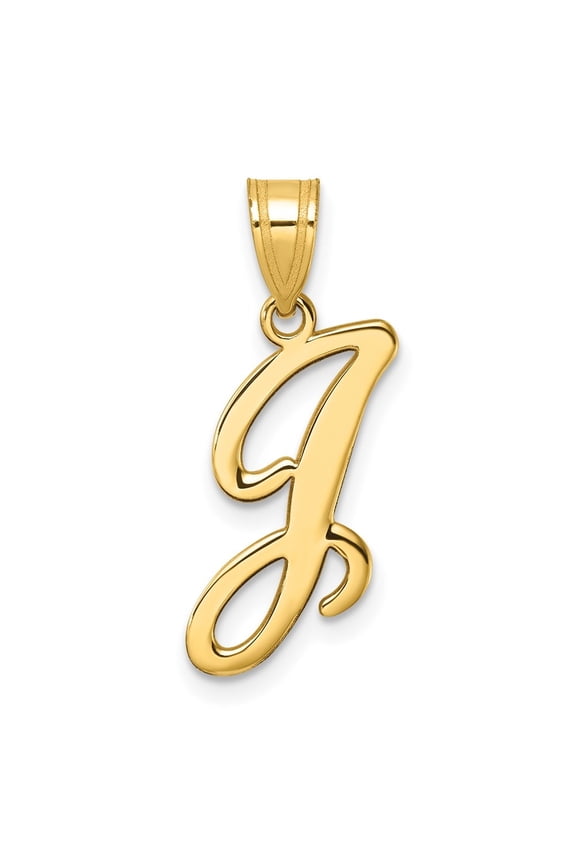 14K Yellow Gold Script Letter J Initial Pendant