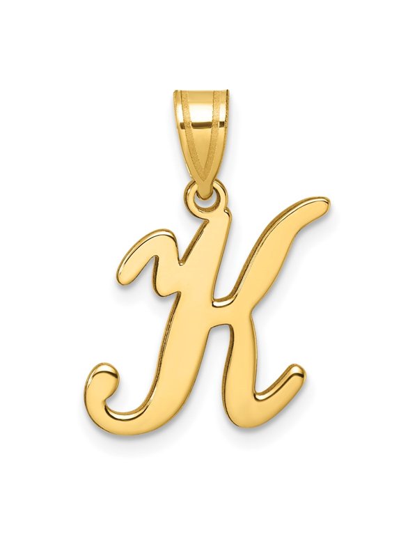 14K Yellow Gold Script Letter K Initial Pendant