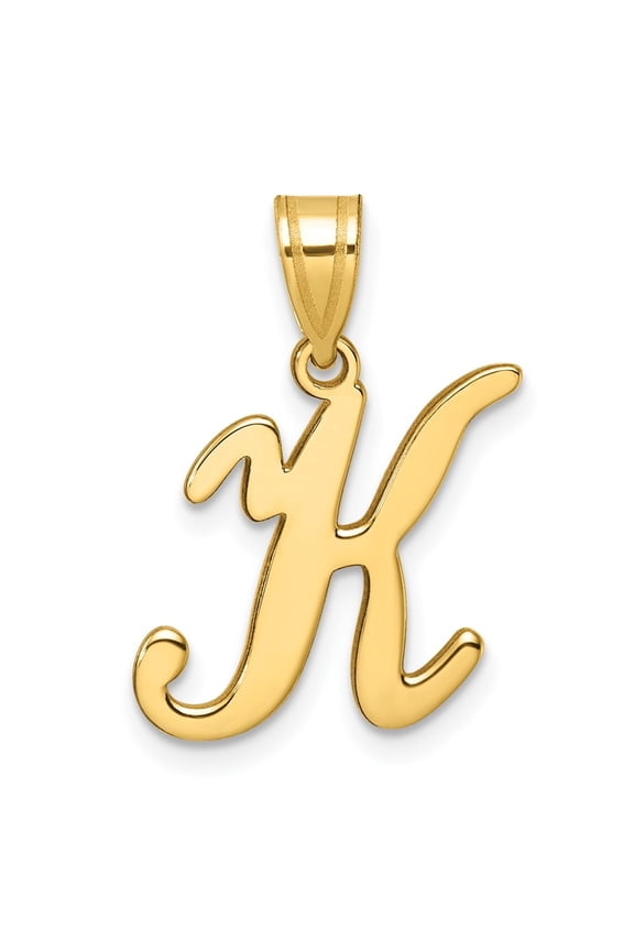 14K Yellow Gold Script Letter K Initial Pendant