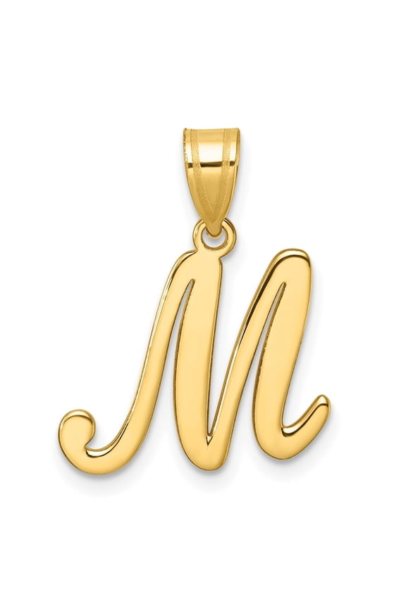 14K Yellow Gold Script Letter M Initial Pendant