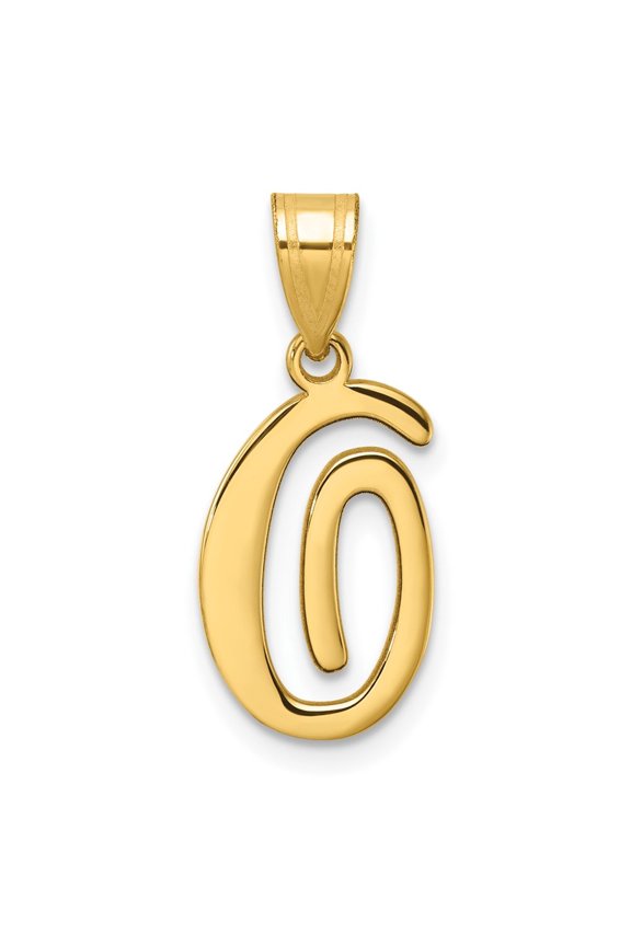 14K Yellow Gold Script Letter O Initial Pendant