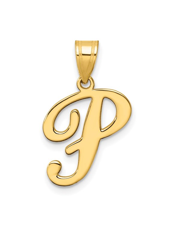 14K Yellow Gold Script Letter P Initial Pendant