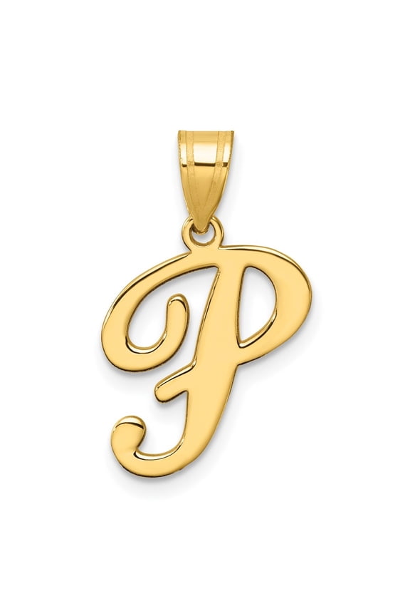 14K Yellow Gold Script Letter P Initial Pendant