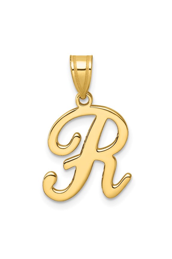 14K Yellow Gold Script Letter R Initial Pendant