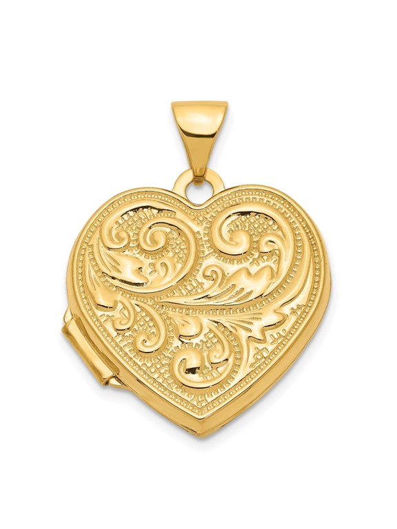 14K Yellow Gold Scrolled LOVE YOU ALWAYS Heart Locket Pendant for Women