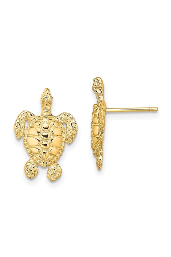 14K Yellow Gold Sea Turtle Post Earrings for Women (L- 0.65 in, W-0.45 in)