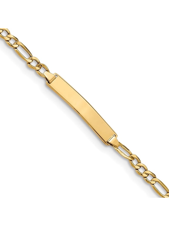 Diamond2Deal 14K Yellow Gold Semi-Solid Figaro Link ID Chain Bracelet for Men 8"