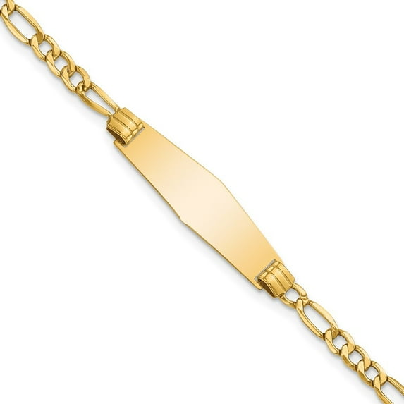 Diamond2Deal 14K Yellow Gold Semi-Solid Figaro Link Id Bracelet 7 inch for Women