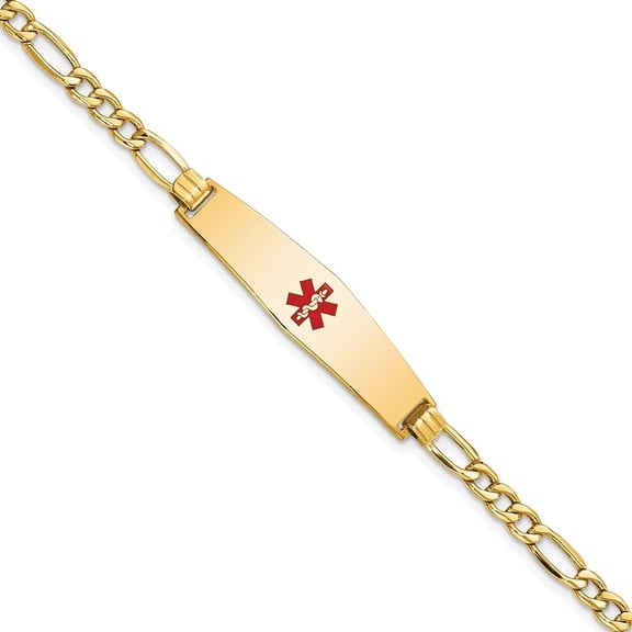 Diamond2Deal 14K Yellow Gold Semi-Solid Medical Soft Figaro Id Bracelet 8 inch for Women(L- 8inch, W- 8.5mm)