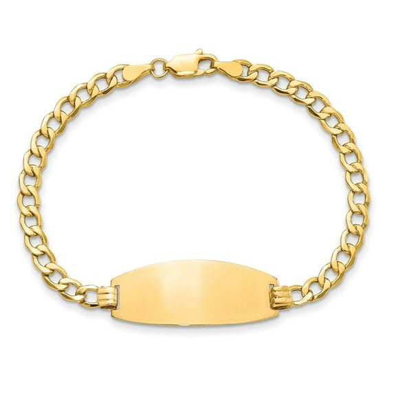 Diamond2Deal 14K Yellow Gold Semi-solid Oval Curb Chain ID Bracelet for Men 7"
