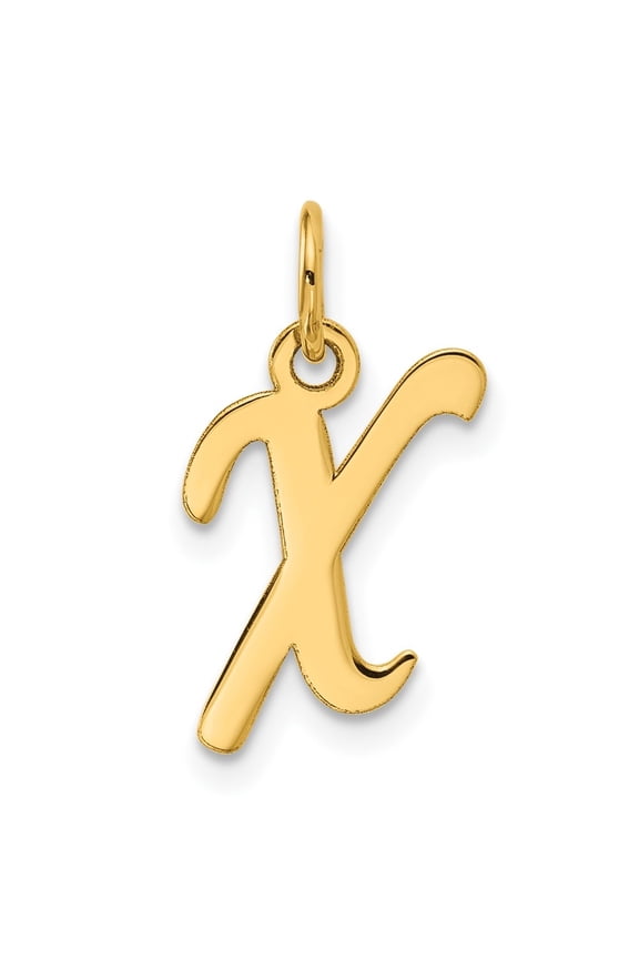 14K Yellow Gold Small Fancy Script Initial X Charm
