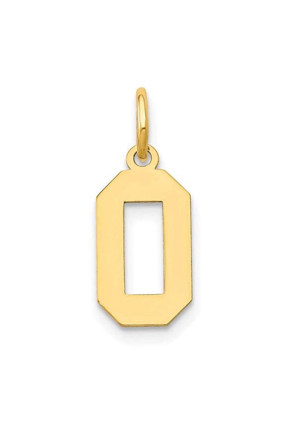 14K Yellow Gold Small Polished Number 0 Charm for Women (L - 14.34 mm, W - 7.11 mm)