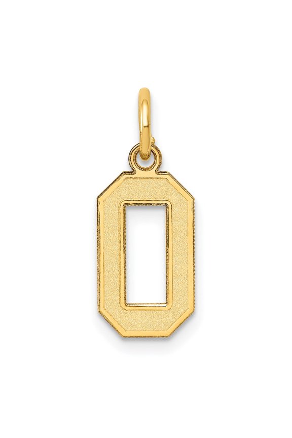 14K Yellow Gold Small Satin Number 0 Charm for Women (L - 14.34 mm, W - 7.11 mm)