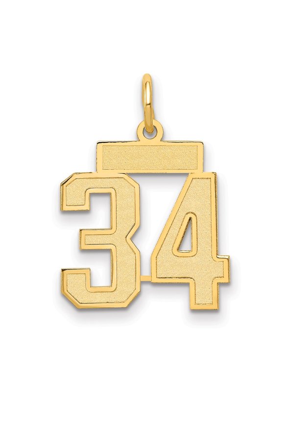 14K Yellow Gold Small Satin Number 34 Charm for Women