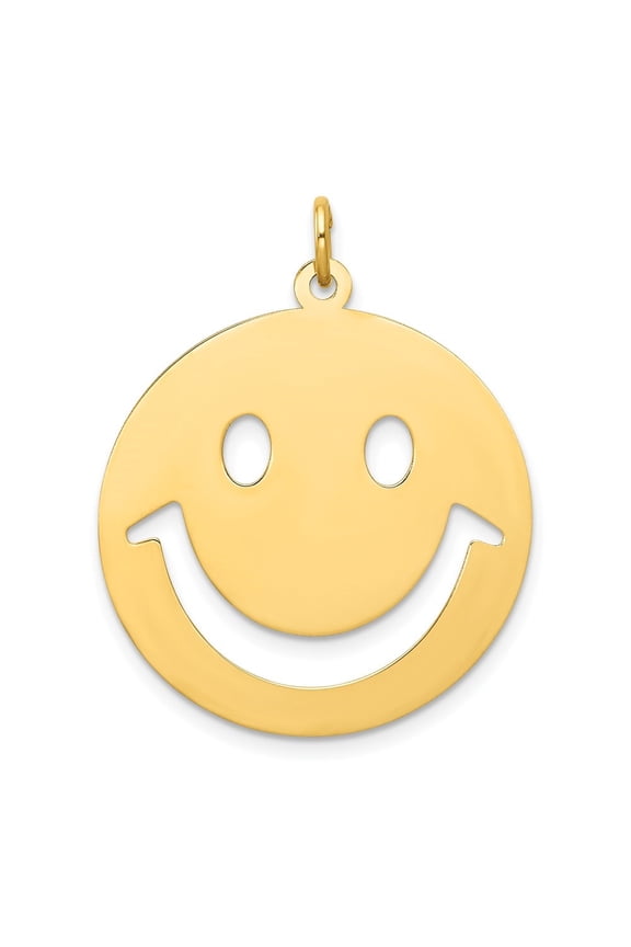 14K Yellow Gold Smiley Face Charm Pendant for Women (L- 1.19 in, W- 0.99 in)