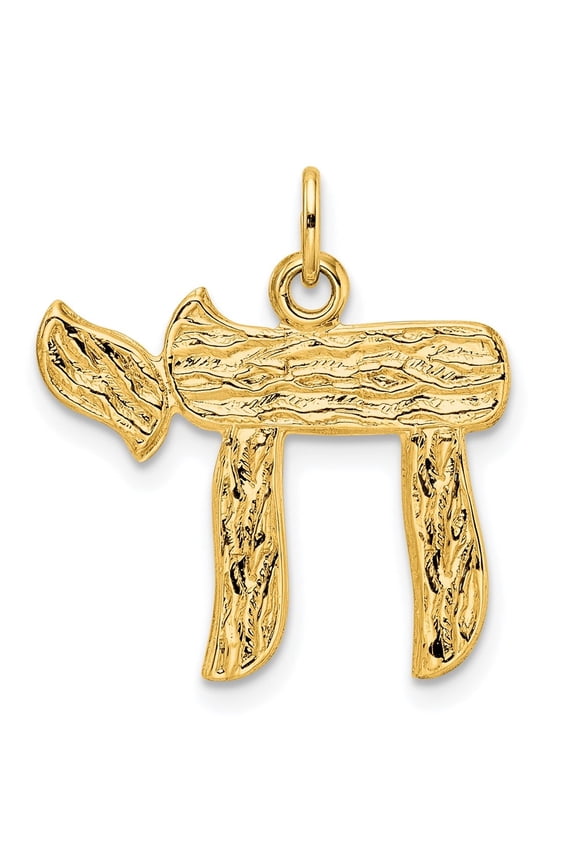 14K Yellow Gold Solid Chai Symbol Pendant for Women (L- 0.87 in, W- 0.81 in)
