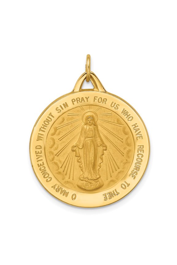14K Yellow Gold Solid Extra Large Round Miraculous Medal Pendant for Women