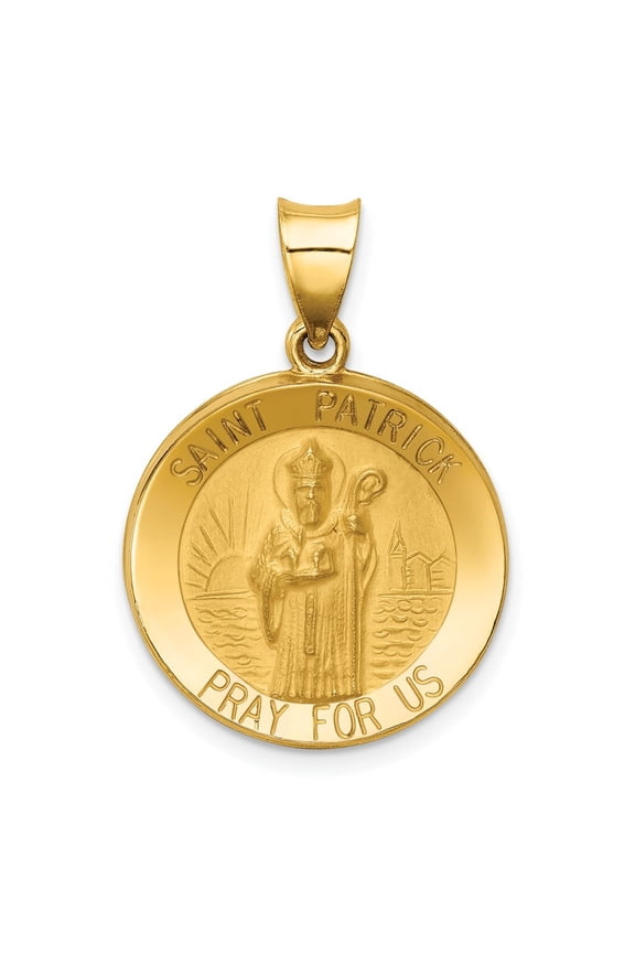 14K Yellow Gold St Patrick Medal Hollow Pendant for Women (L- 0.87 in, W- 0.75 in)