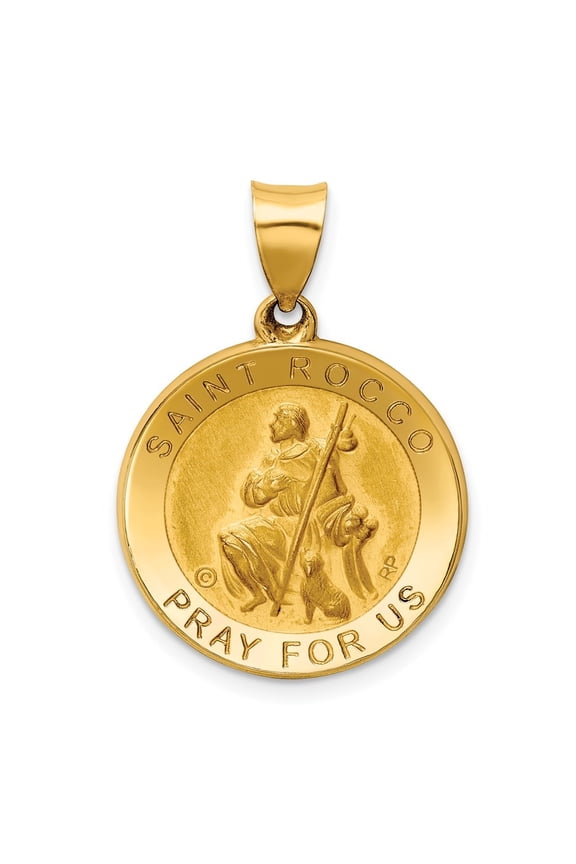 14K Yellow Gold St. Rocco Hollow Medal Pendant for Women (L- 1.04 in, W- 0.74 in)