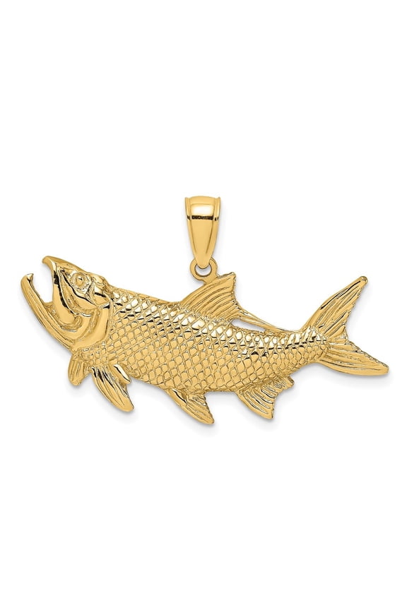 14K Yellow Gold Tarpon Fish with Open Mouth Pendant for Women (L- 0.6 in, W- 1.34 in)