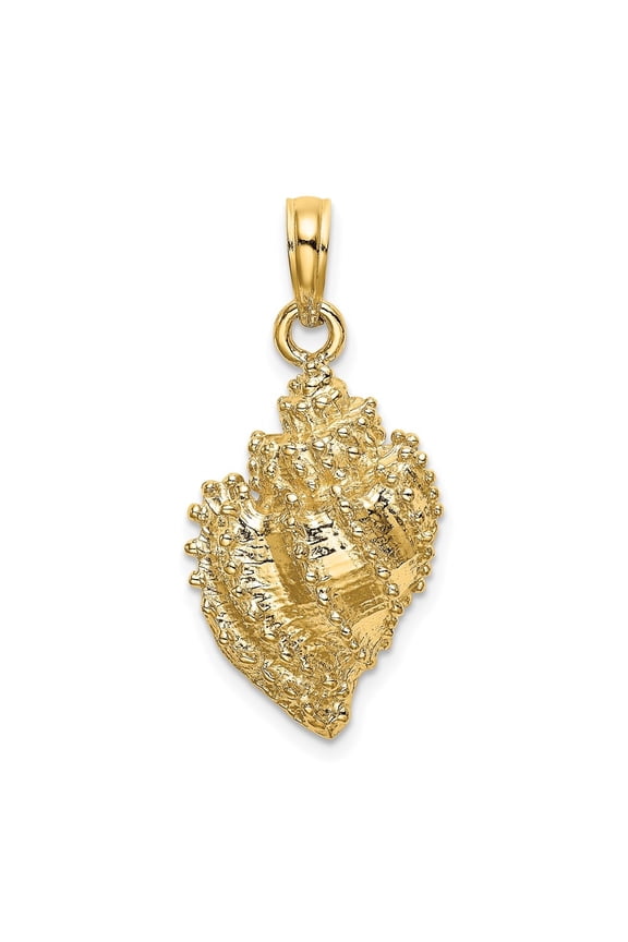 14K Yellow Gold Textured Conch Shell Pendant for Women (L- 1.15 in, W- 0.51 in)