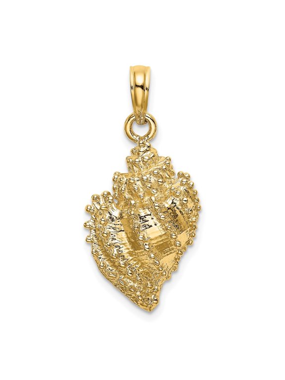 14K Yellow Gold Textured Conch Shell Pendant for Women (L- 1.15 in, W- 0.51 in)