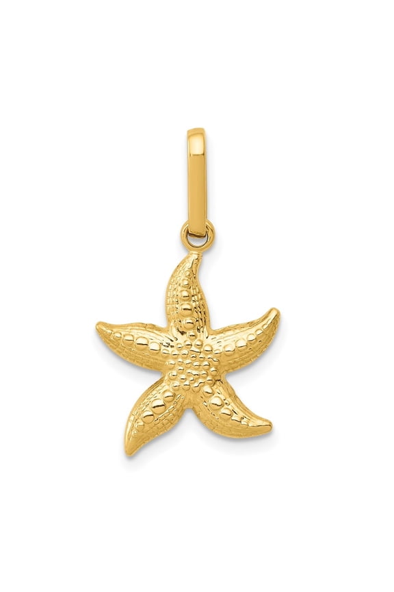 14K Yellow Gold Textured Hollow Starfish Pendant for Men (L- 0.79 in, W- 0.56 in)