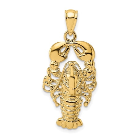 Diamond2Deal 14K Yellow Gold Textured Maine Lobster Pendant for Women (L- 1.38 in, W- 0.61 in)