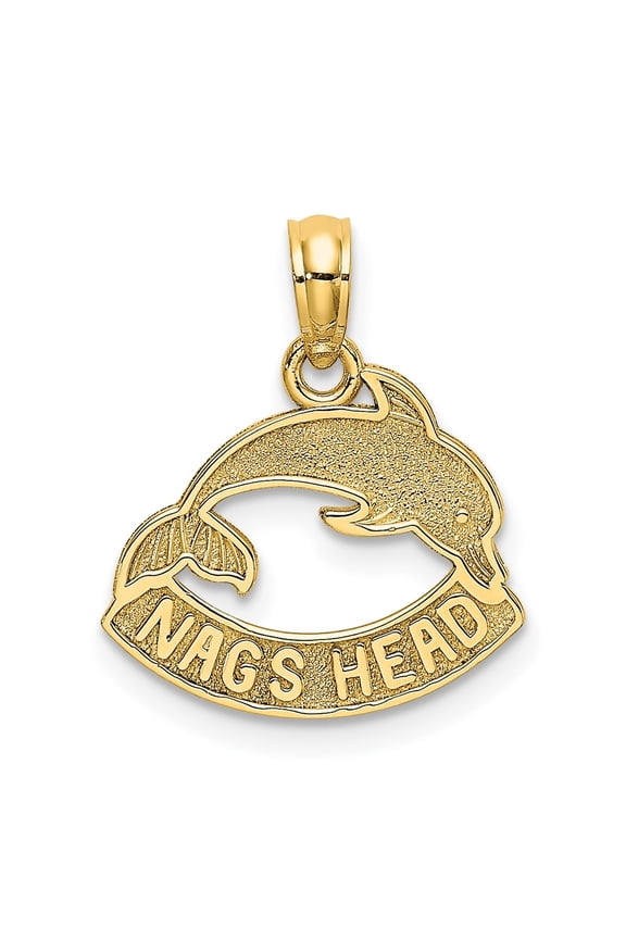 14K Yellow Gold NAGS HEAD with Dolphin Pendant for Women (L- 0.73 in, W- 0.62 in)