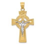 Diamond2Deal 14K Yellow Gold TwoTone Inri Crucifix Cross Pendant for Women L37 mm,W21 mm