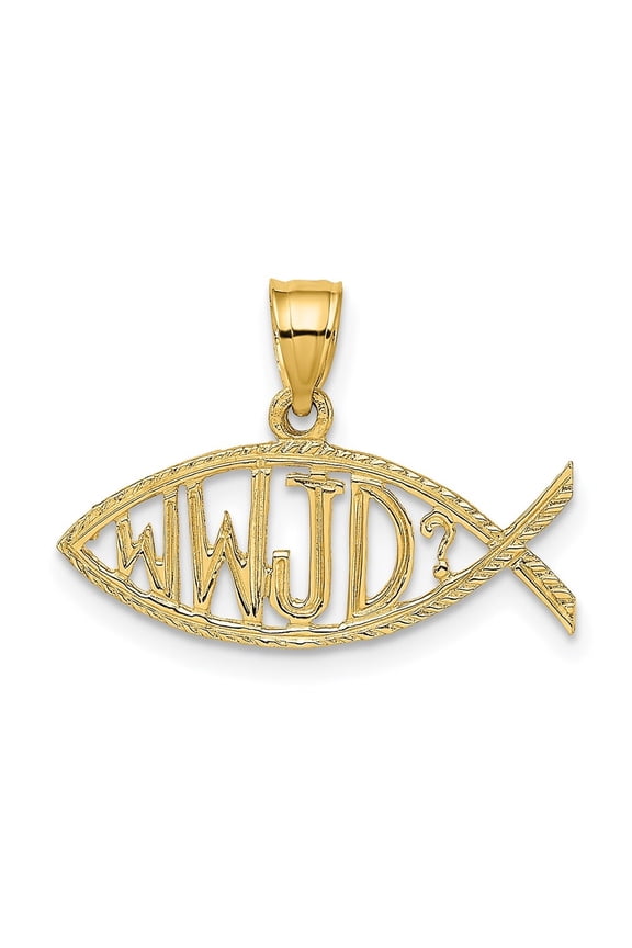 14K Yellow Gold WWJD Ichthus Charm Pendant for Women (L- 0.55 in)