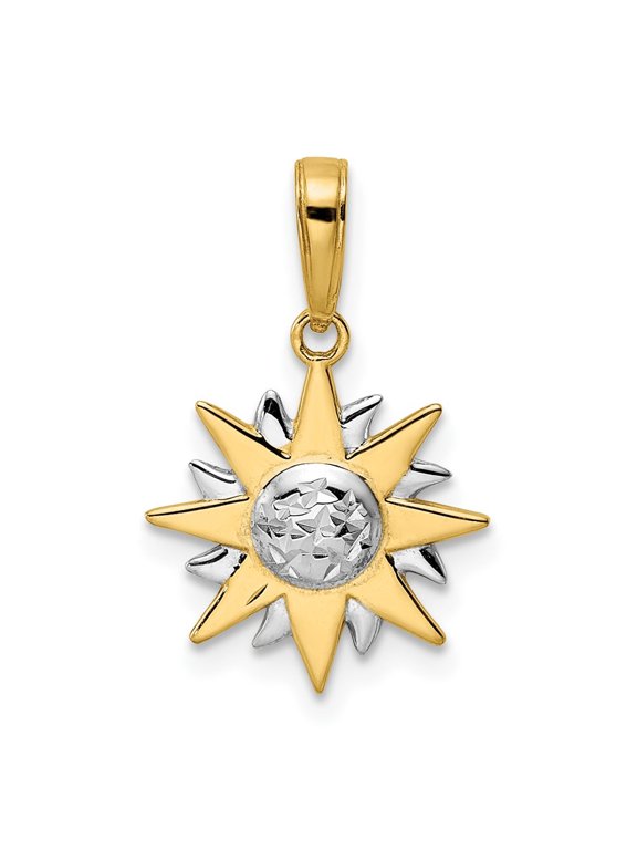 14K Yellow Gold & White Rhodium Sun Pendant for Women (L- 0.85 in, W- 0.54 in)