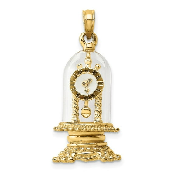 Diamond2Deal 14K Yellow Gold with Enamel 3-D Moveable Clock In Glass Dome Pendant for Women