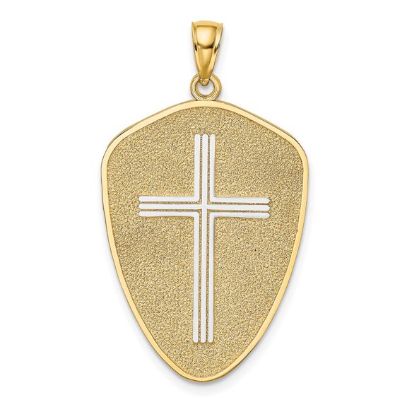 Diamond2Deal 14K Yellow Gold Cross Shield with Joshua 1:9 On Reverse Pendant for Women