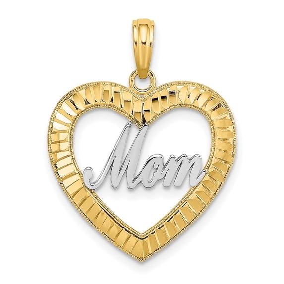 Diamond2Deal 14K Yellow Gold Diamond-Cut Heart MOM Pendant for Women (L- 0.92 in, W- 0.77 in)