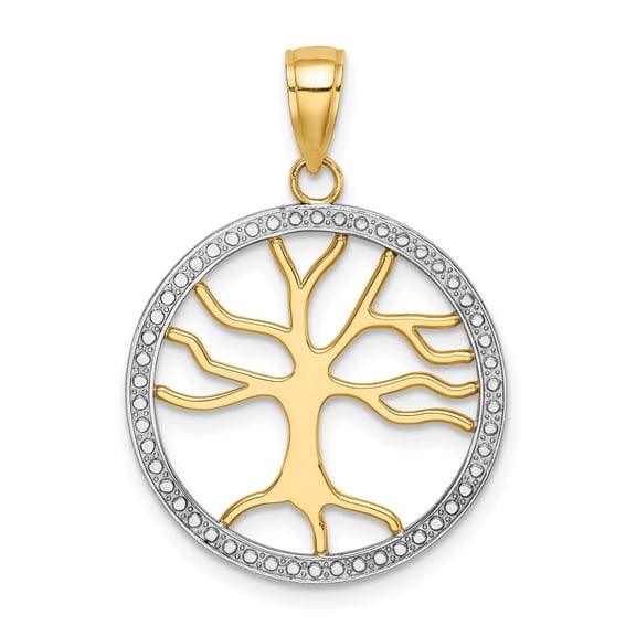 Diamond2Deal 14K Yellow Gold Large Tree of Life Frame Pendant for Women (L- 1.03 in, W- 0.8 in)