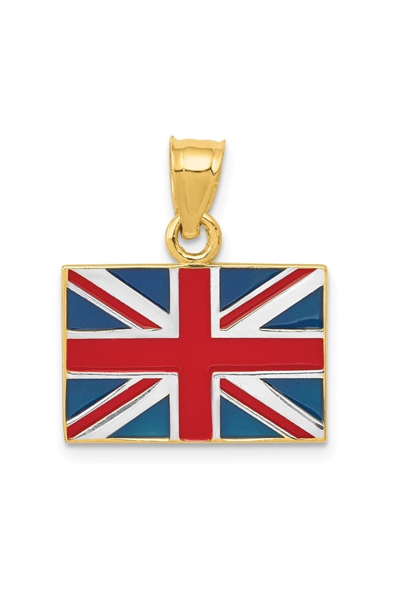 14K Yellow Gold Enameled United Kingdom Flag Pendant for Women (L- 0.83 in, W- 0.71 in)