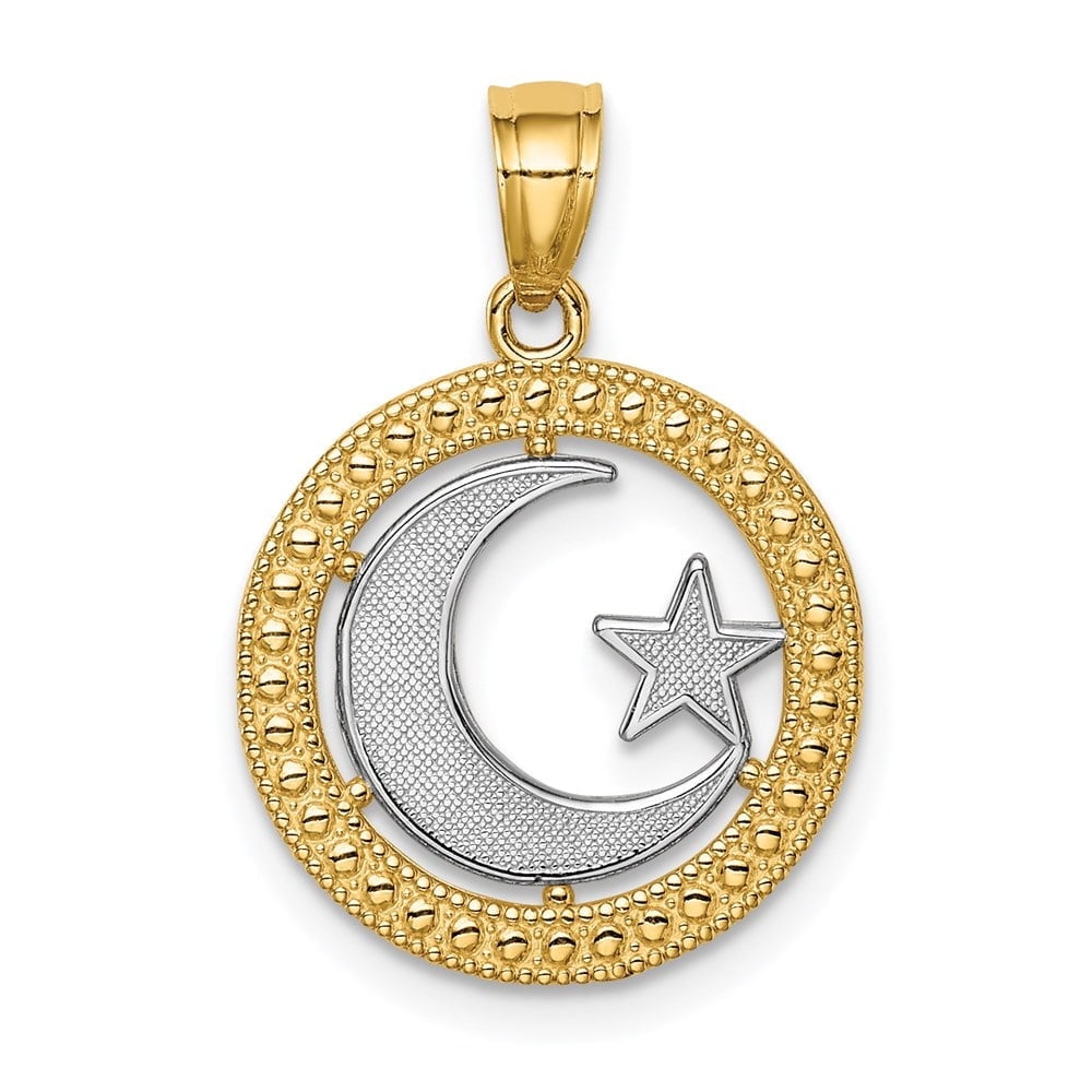 DIAMOND2DEAL 14K Yellow Gold with Rhodium Star & Moon Pendant for Men