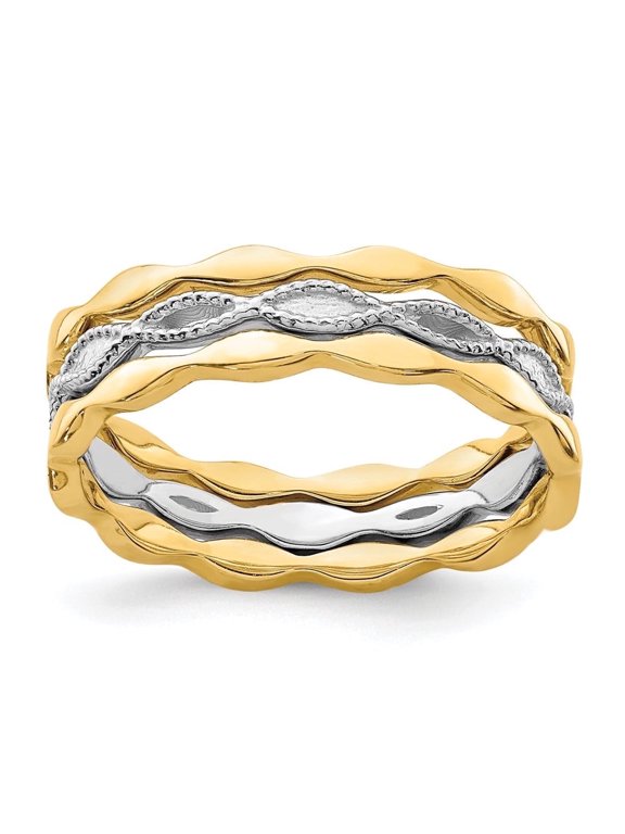 Mother's Day Gift 14K Yellow and White Gold Set of 3 Stackable Rings for Women Size 7